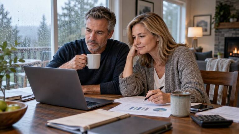 Couple reviewing how their retirement income plan could handle difficult conditions