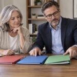 Retiree and tax adviser organizing different retirement account withdrawals